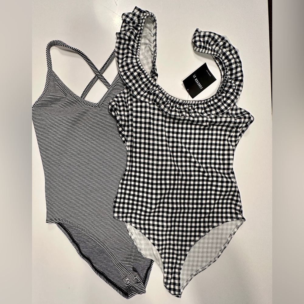 Forever 21 Bodysuit Bundle - 2 Black and White Bodysuits Size M, NWT and NWOT